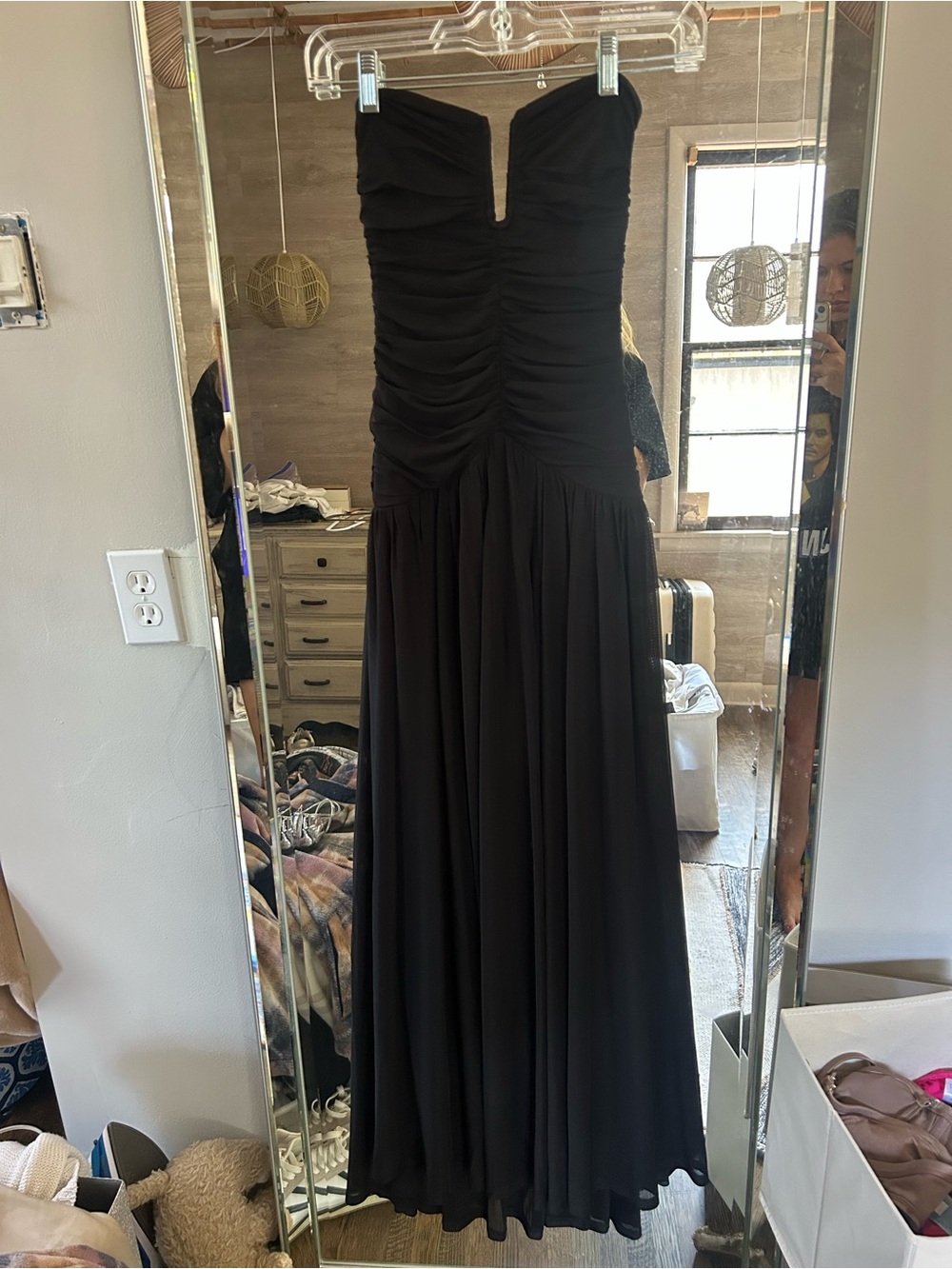 Strapless Black Ruched Maxi Gown